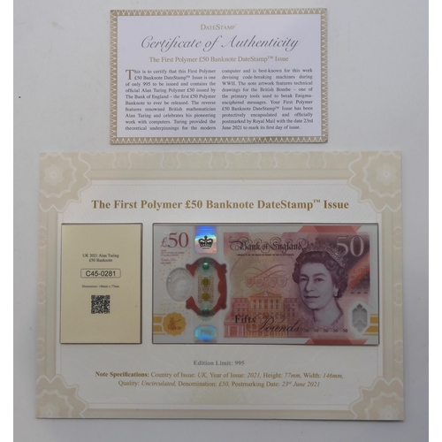 315 - Elizabeth II (1952-2022)  The First Polymer Banknote £50 bearing post mark 23 June 2... 