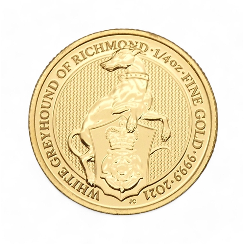 336 - Elizabeth II (1952-2022) 25 Pound 2021 White Greyhound of RichmondObverseFifth crowned por... 