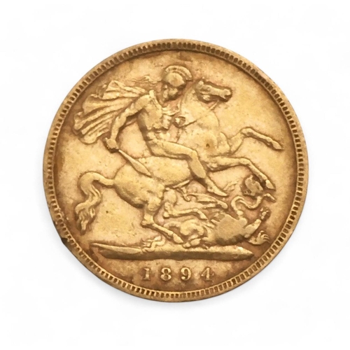 338 - Victoria (1837-1901) ½ Sovereign 1894Obverse crowned bust of Queen Victoria facing left,... 