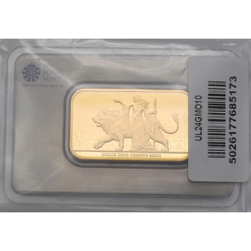 351 - Gold Bullion 1oz Gold Minted Bar Obverse Una and the Lion standing left legend below DIRIG... 