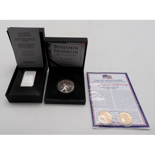 367 - The Fabulous 12 US Silver Dollar Collection. Twelve silver and gold plated coins in a presentation b... 