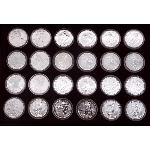 374 - A collector's case containing eighty 1 oz silver coins various themes approximately 2240 grams (80)