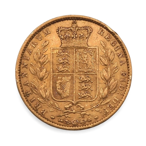 376B - Victoria (1837-1901) Sovereign 1860 ShieldObverseYoung uncrowned portrait of Queen Victori... 