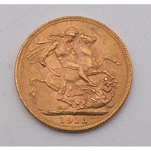 383 - George V (1910-1936) 1 Sovereign 1918 Bombay MintObversebust of King George V facing left  lege... 