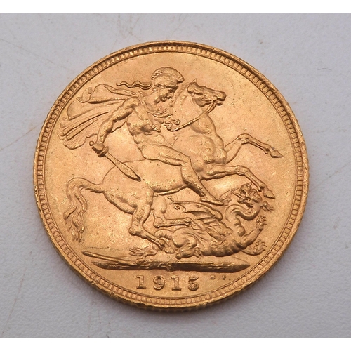 383A - George V (1910-1936) 1 Sovereign 1915 Sydney MintObversebust of King George V facing left  lege... 