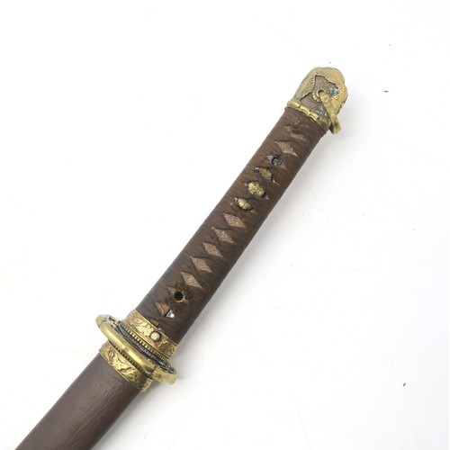 407 - A Japanese katana, in the style of a WW2 shin guntō, signed to the tang, the saya thickly painted in... 