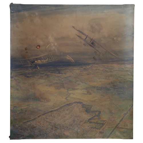 2934 - WILLIAM LIONEL WYLLIE RA RE (BRITISH 1851-1931)BI-PLANES OVER YPRES, 1915 (THE RUINS OF YPRES)Waterc... 