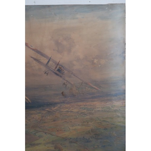 2934 - WILLIAM LIONEL WYLLIE RA RE (BRITISH 1851-1931)BI-PLANES OVER YPRES, 1915 (THE RUINS OF YPRES)Waterc... 