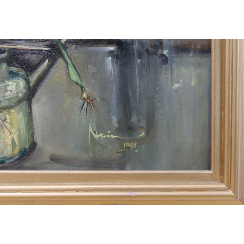 903 - † ANDREW NAIRN (SCOTTISH 1903-1993) WHITE PHYLLOCACTUS 1945 Oil on board, signed lower right, dated ... 