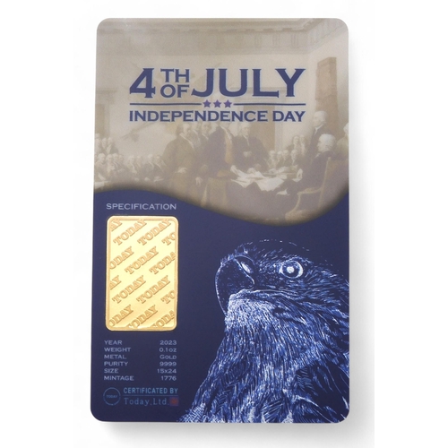 462 - Gold BullionTODAY LTD 1/10oz 4th of July Independence Day Gold Bar 2023 Mintage: 1776, Weight :... 