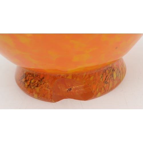 220B - A MONART VI OE VASEin mottled ochre and brown with aventurine, 24cm high together with a orange and ... 