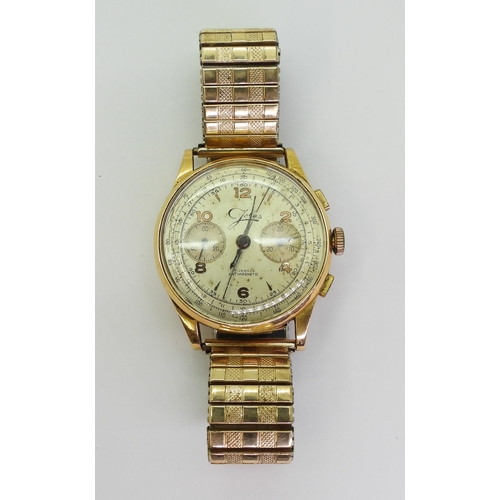 702 - An 18ct gold gents Jolus wristwatch with stopwatch facility, diameter of the dial 3.7cm, inner dustc... 