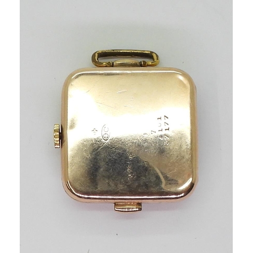 711 - A 9c cased gents Arrow vintage watch with a square case diameter 3cm, weight including mechanism&nbs... 