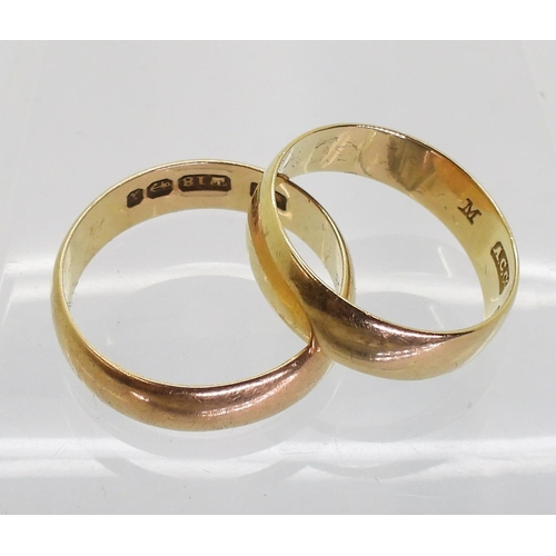 727 - Two 18ct gold weddings rings, size Q1/2, hallmarked Birmingham 1897, size N1/2 Birmingham 1906, weig... 