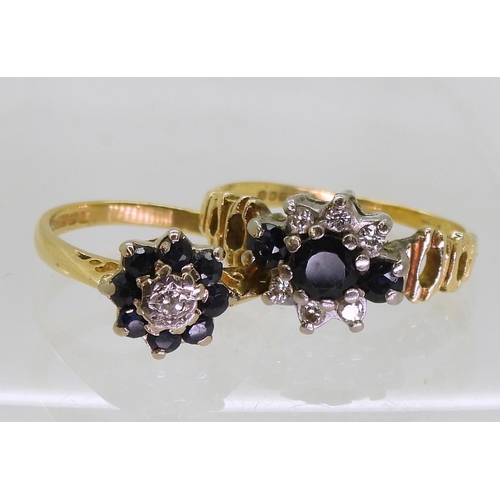 742 - An 18ct gold sapphire and diamond accent flower ring, size I, together with a retro sapphire and dia... 