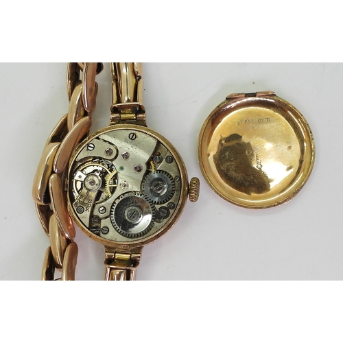 783 - A 9ct gold ladies vintage watch and strap, weight all together including mechanism weight 23gms