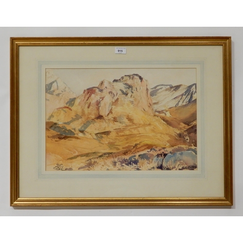 915 - LESLIE P. STUART (BRITISH 20th CENTURY) GLENCOE Watercolour, signed lower right, 35 x 51cm... 