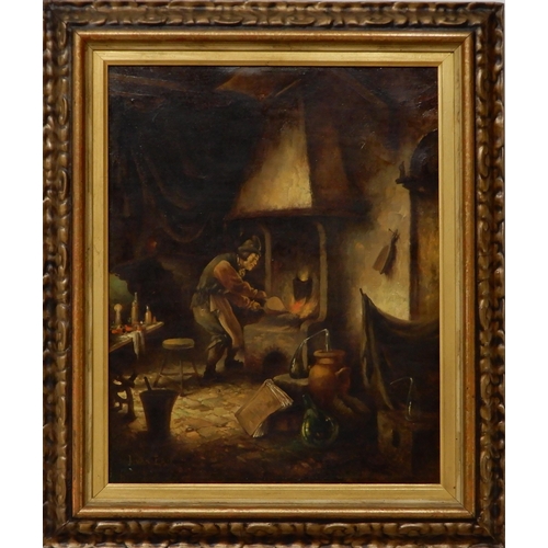 921 - 20th CENTURY DUTCH SCHOOL THE ALCHEMIST Oil on canvas, signed 'J. van Erik', 50 x 39cm... 