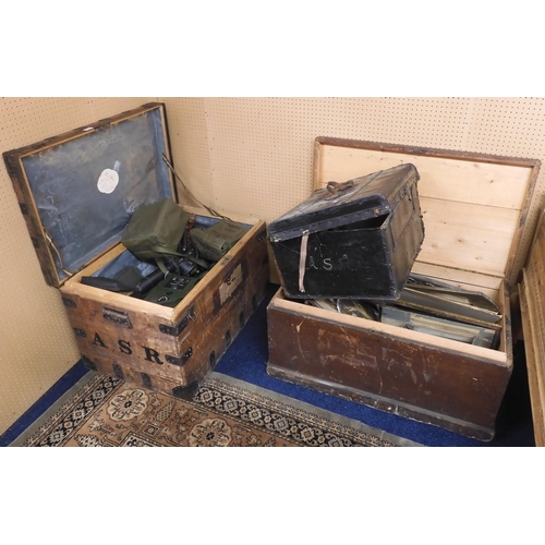 126 - A lot consisting an early 20th century metal bound chest and another pine chest both containing asso... 