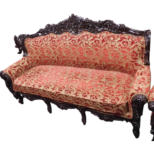 26 - A 20th century continental style three piece suite consisting three seater settee, 112cm high x 193c... 