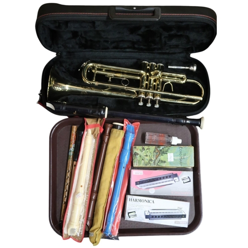 601 - A mixed lot of instruments to include a Jupiter trumpet in fitted carry case, a Brunswick acoustic g... 