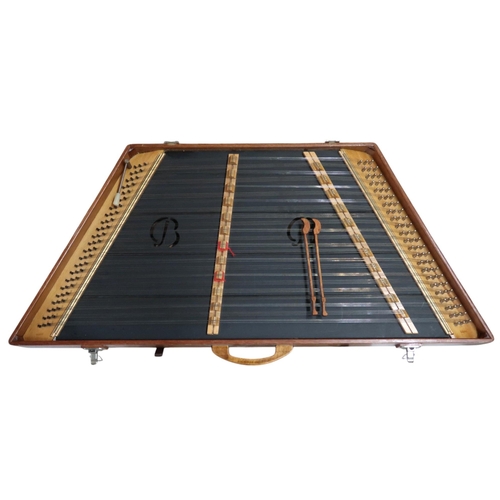 611 - Two Hammered Dulcimers, one stamped J. Barr, with decorative B sound holes, a fold out stand and det... 