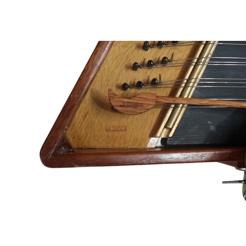 611 - Two Hammered Dulcimers, one stamped J. Barr, with decorative B sound holes, a fold out stand and det... 