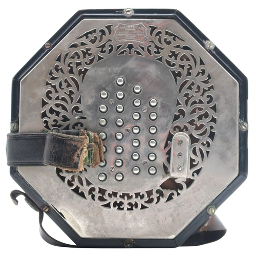 618 - C. WHEATSTONE & CO CONCERTINA c.1905, serial 23792, pierced metal ends, 56 button, 6 bellows, En... 