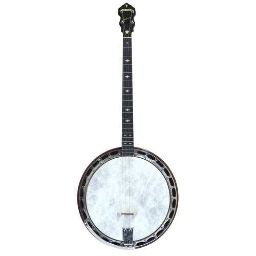 620 - A Ludwig Dixie nineteen fret tenor banjo, made c.1930's in the U.S.A, with golden glitter inlay to t... 