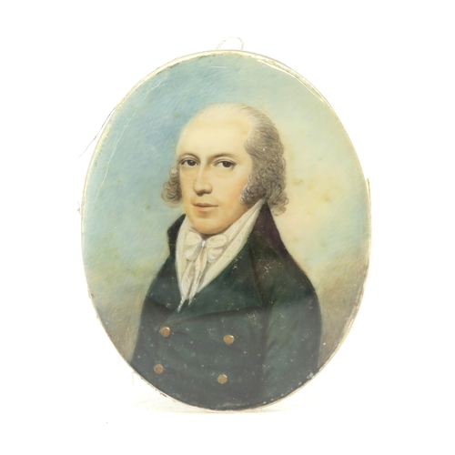 473 - An early-19th century portrait miniature, painted on ivory, the subject, a grey-haired gentleman wea... 