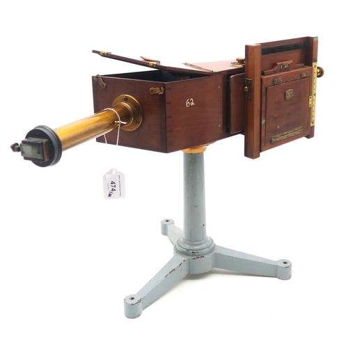 474 - A Hilger-type quartz spectrograph camera, on a heavy cast iron tripod base; together with Mercury an... 