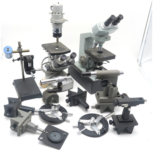 480 - Assorted laboratory equipment, to include a Watson Microsystem 70 microscope and related clamps, sig... 