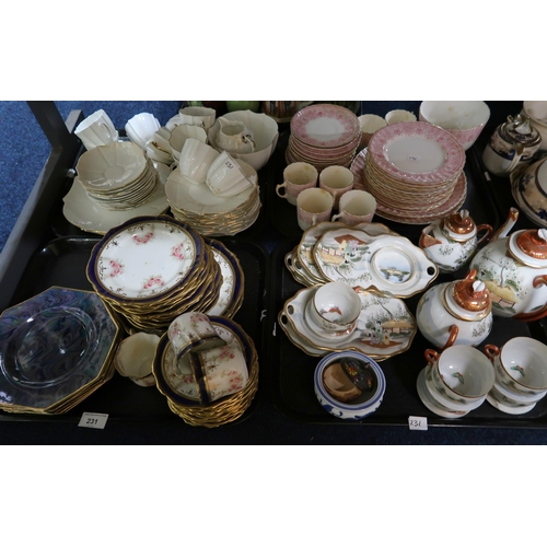 231 - A collection of ceramics including tea wares, Barker Bros agate glaze plates etc, a mirror and print... 