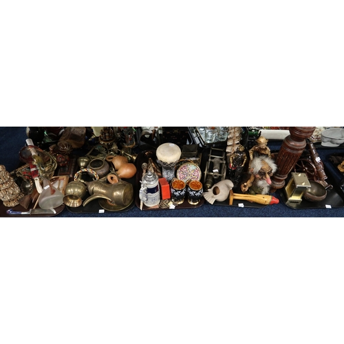 237 - Assorted brassware, model cannons, pottery, and assorted other decorative items