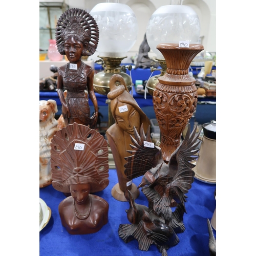 290 - Carved African figures, wooden crabs etc