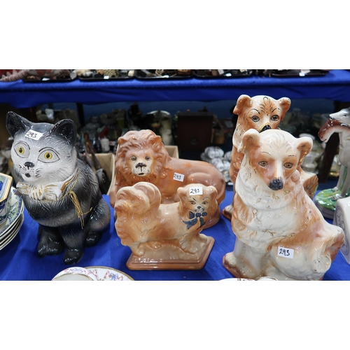 293 - Assorted wally dugs, a lion, a cat and a phrenology head