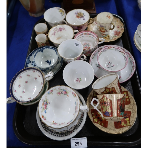 295 - A Dresden two handled cup, a Royal Worcester blue and white tea bowl and saucer, with crescent mark ... 