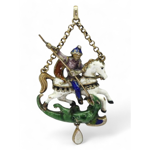 2701 - GEORGE & THE DRAGONthis Austro-Hungarian jewel made in gilded white metal and enamelled all over... 