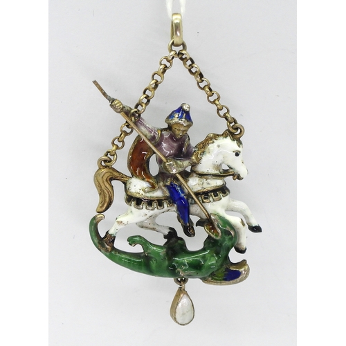 2701 - GEORGE & THE DRAGONthis Austro-Hungarian jewel made in gilded white metal and enamelled all over... 