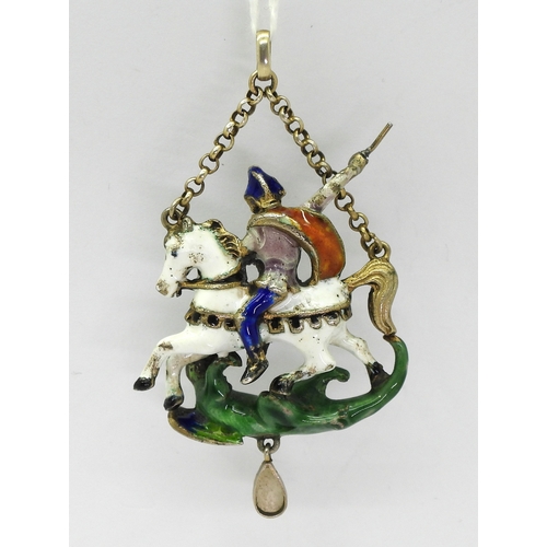 2701 - GEORGE & THE DRAGONthis Austro-Hungarian jewel made in gilded white metal and enamelled all over... 