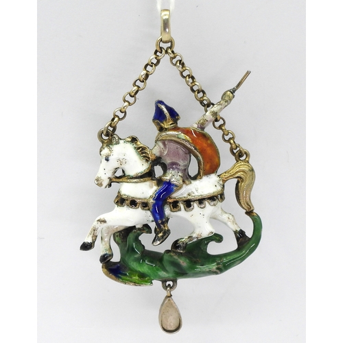 2701 - GEORGE & THE DRAGONthis Austro-Hungarian jewel made in gilded white metal and enamelled all over... 