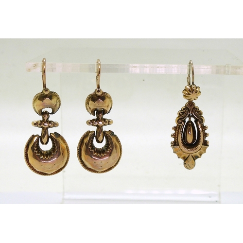 2706 - TWO PAIRS OF VICTORIAN EARRINGSa pair in a double horseshoe pattern, with continental hook clasps, l... 