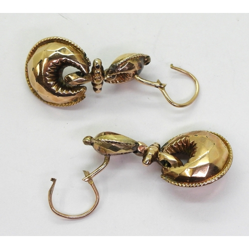 2706 - TWO PAIRS OF VICTORIAN EARRINGSa pair in a double horseshoe pattern, with continental hook clasps, l... 