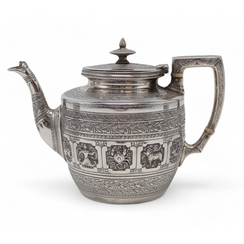 2350 - A VICTORIAN ZODIAC PATTERN SCOTTISH SILVER TEA SERVICEby Aird & Thomson, Glasgow, the teapot 188... 