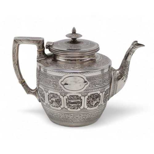 2350 - A VICTORIAN ZODIAC PATTERN SCOTTISH SILVER TEA SERVICEby Aird & Thomson, Glasgow, the teapot 188... 