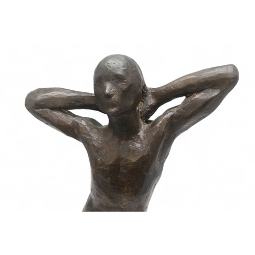 2907 - DAVID CREGEEN (MANX/SCOTTISH CONTEMPORARY)MALE NUDE, HANDS CLASPEDBronze, gold patina, on marble pli... 