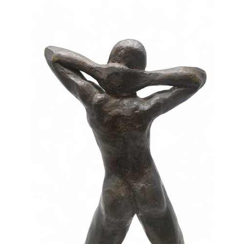 2907 - DAVID CREGEEN (MANX/SCOTTISH CONTEMPORARY)MALE NUDE, HANDS CLASPEDBronze, gold patina, on marble pli... 