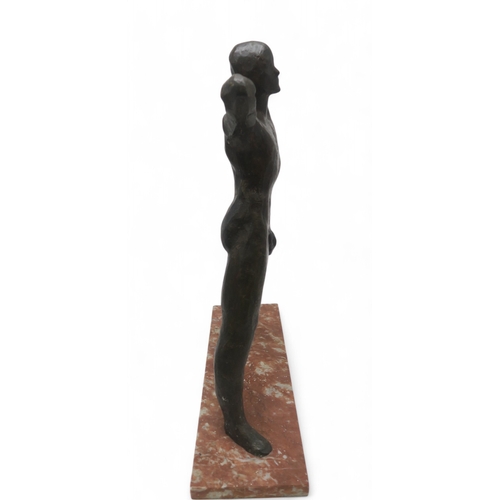 2907 - DAVID CREGEEN (MANX/SCOTTISH CONTEMPORARY)MALE NUDE, HANDS CLASPEDBronze, gold patina, on marble pli... 