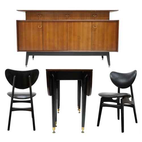 97 - A MID 20TH CENTURY G PLAN E-GOMME LIBRENZA DINING SUITEComprising Tola sideboard with three short dr... 