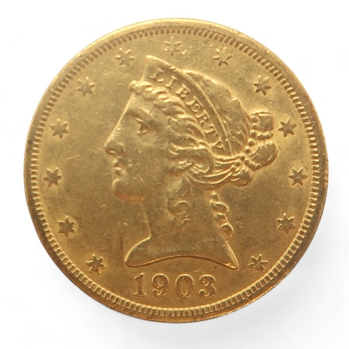 410 - United States (1776-date) 1903 5 Dollars San FranciscoObverse Liberty (coronet head) facing left, su... 